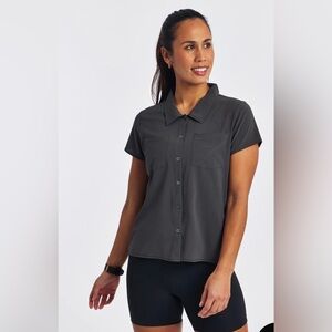 NWOT Oiselle Black Button Down Short Sleeve Top